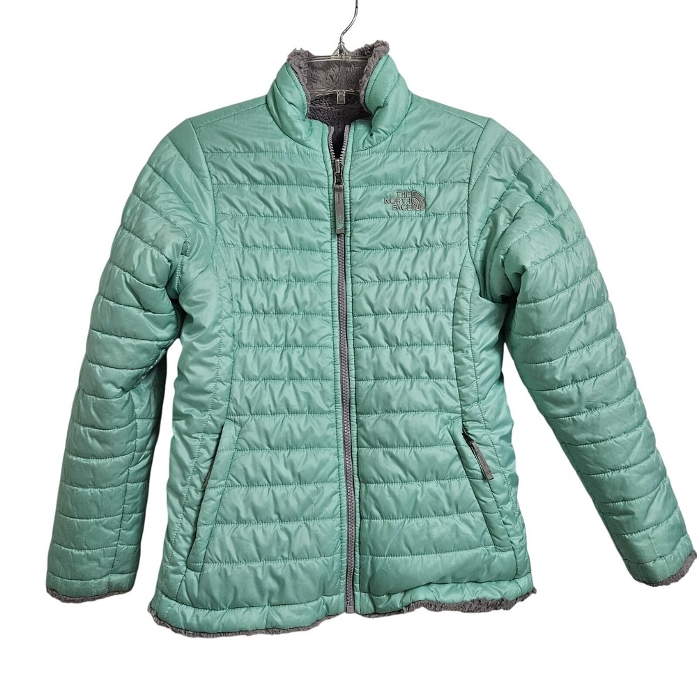 The North Face Jacket Girls L 14/16 Mint Green Mossbud Swirl Reversible Puffer *